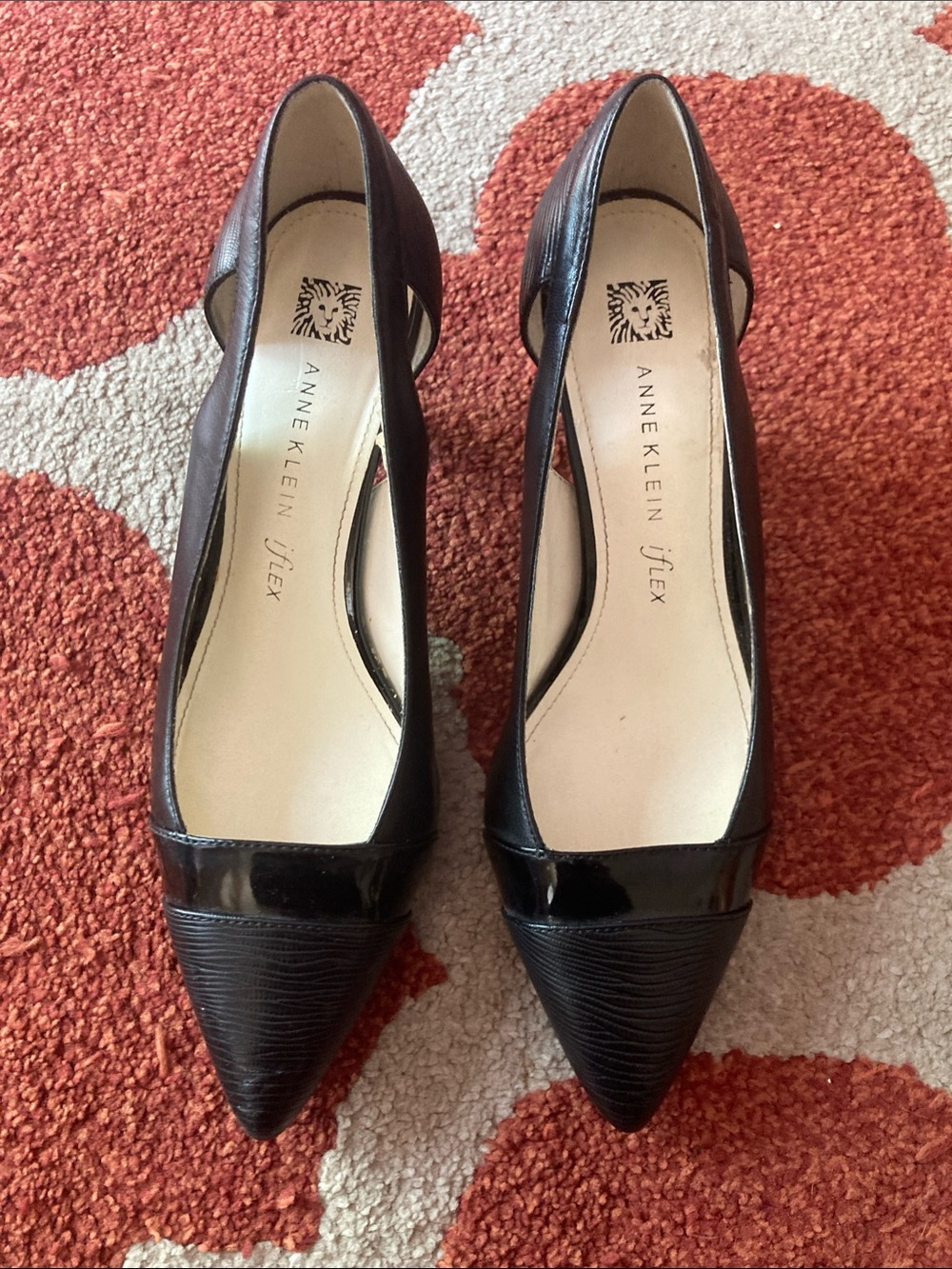 Anne Klein Black Pointed Toe D'Orsay Pumps with Textured Toe